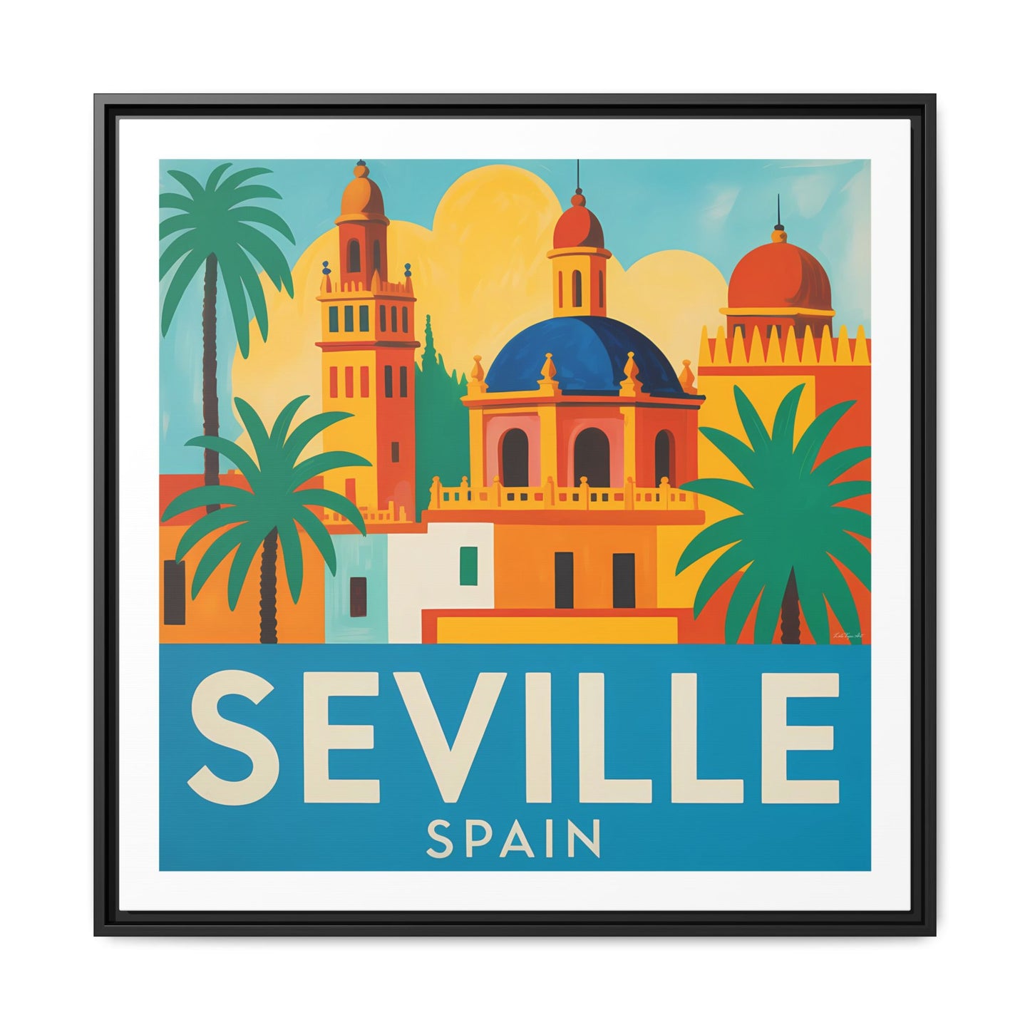 Seville Spain Vintage Travel Look Matte Canvas Wall Art Framed