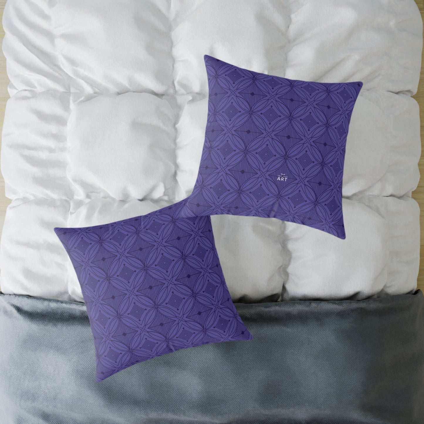 Geometric Mosaic Pattern Square Poly Canvas Pillow | Purple Tile Design