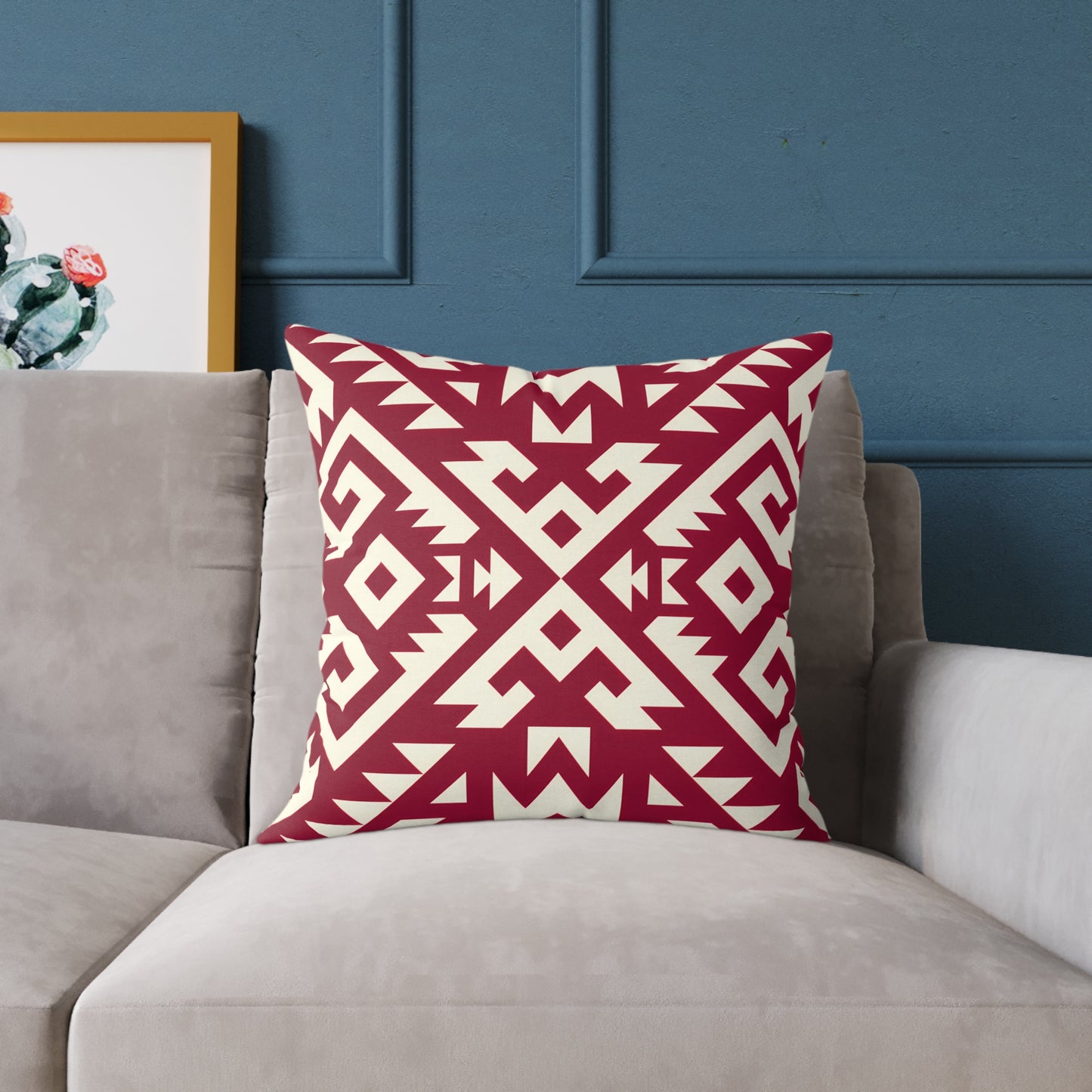 Burgundy Aztec Boho Geometric Pillow | Square Throw Pillow