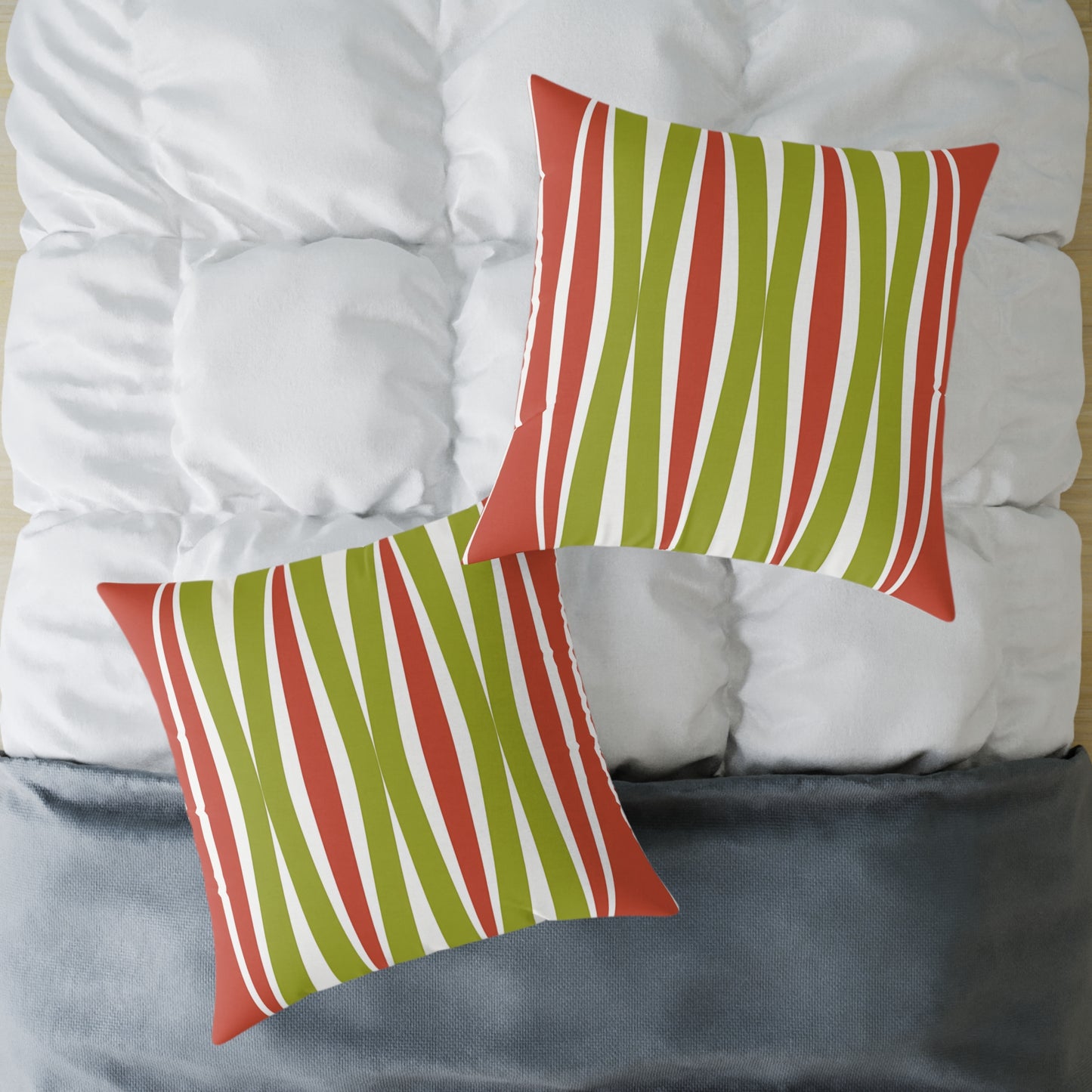 Orange Green Mid-Century Wavy Stripe Pillow | Square Throw Pillow