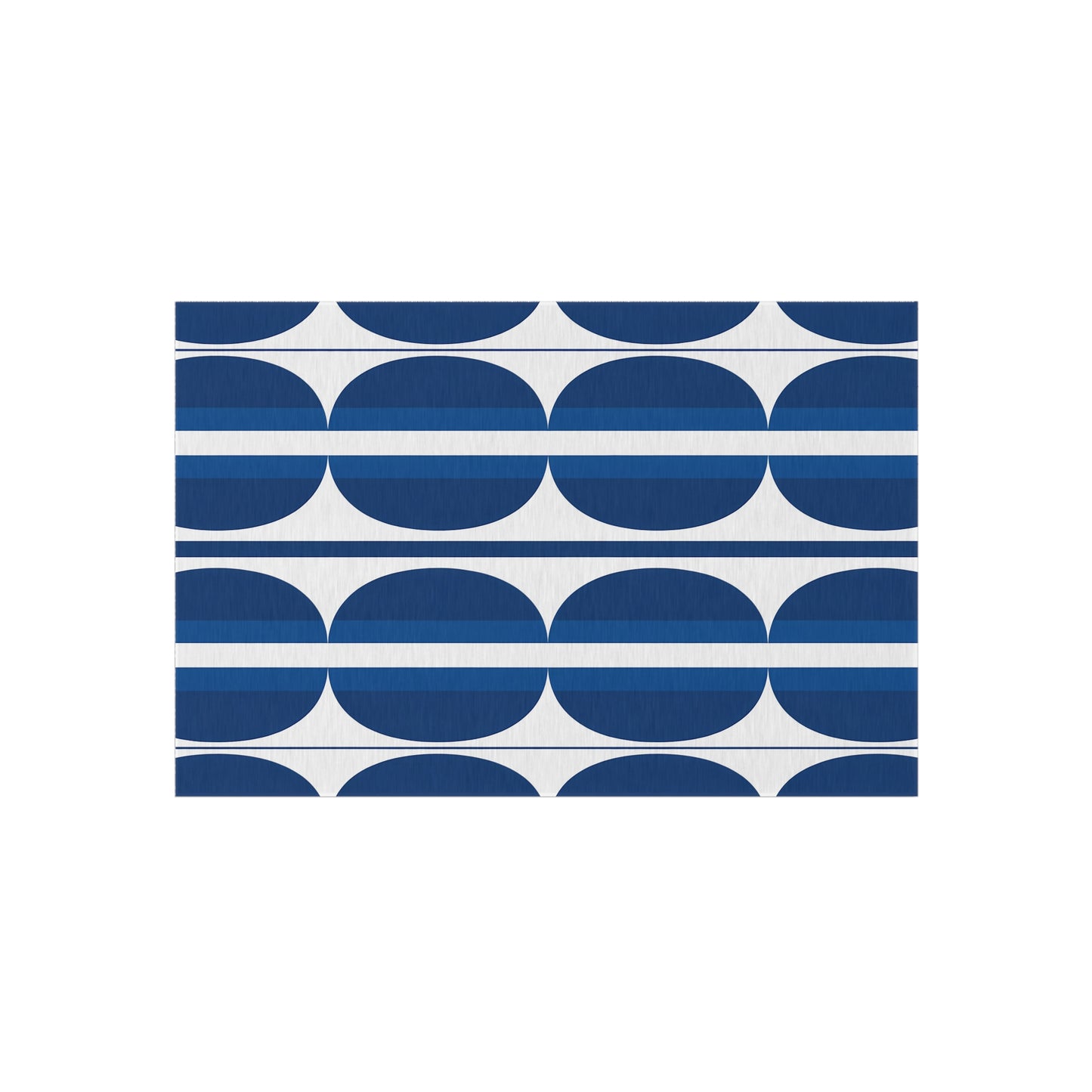Blue White Geometric Retro Circles Outdoor Rug | Navy Patterned Mat