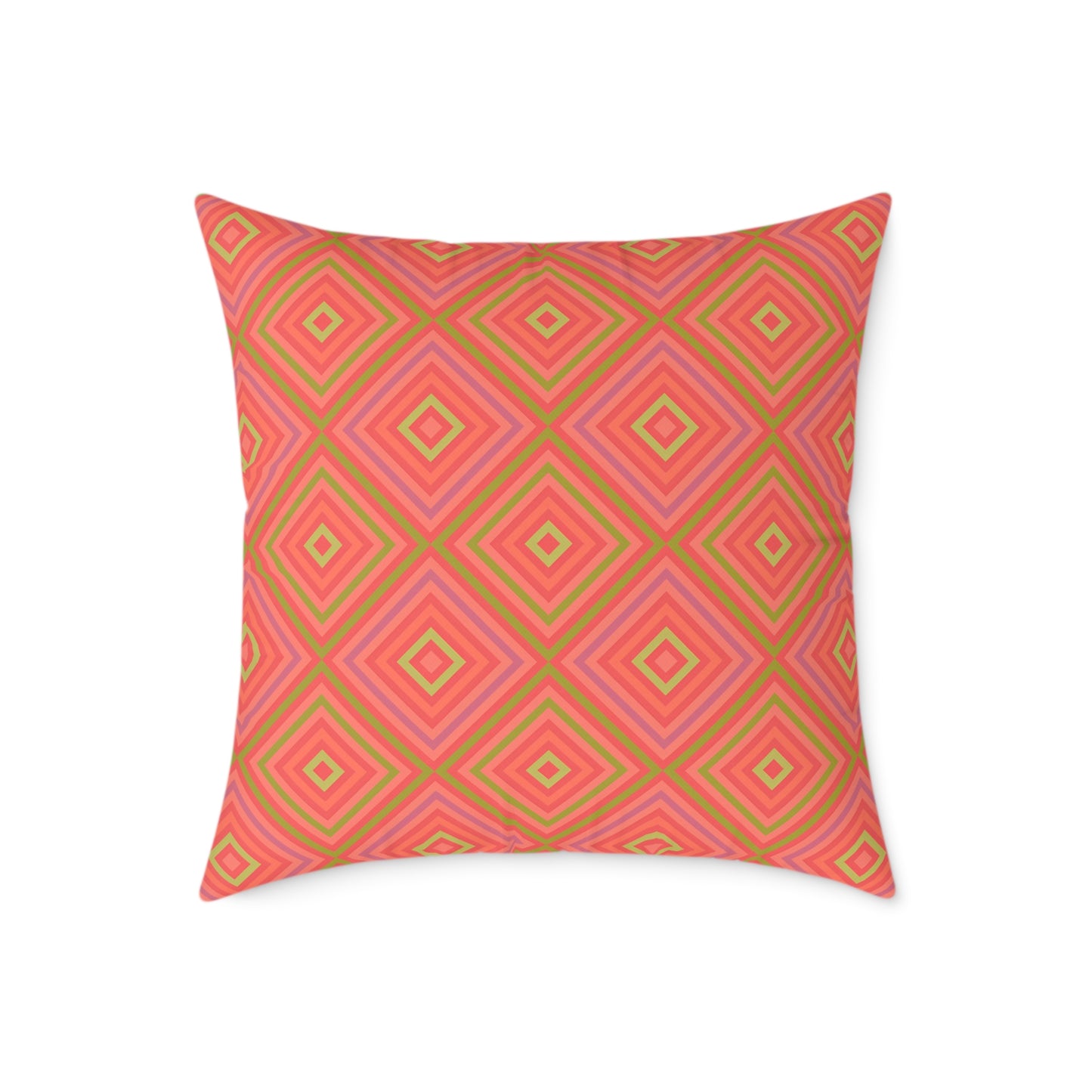 Geometric Diamond Pattern Square Pillow | Coral Orange Pink Accent