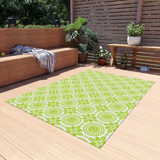 Vibrant Green and White Outdoor Rug, Decorative Patio Mat, Garden Floor Covering, Picnic Area Carpet, Stylish Outdoor Decor - LOLA VEGAS ART