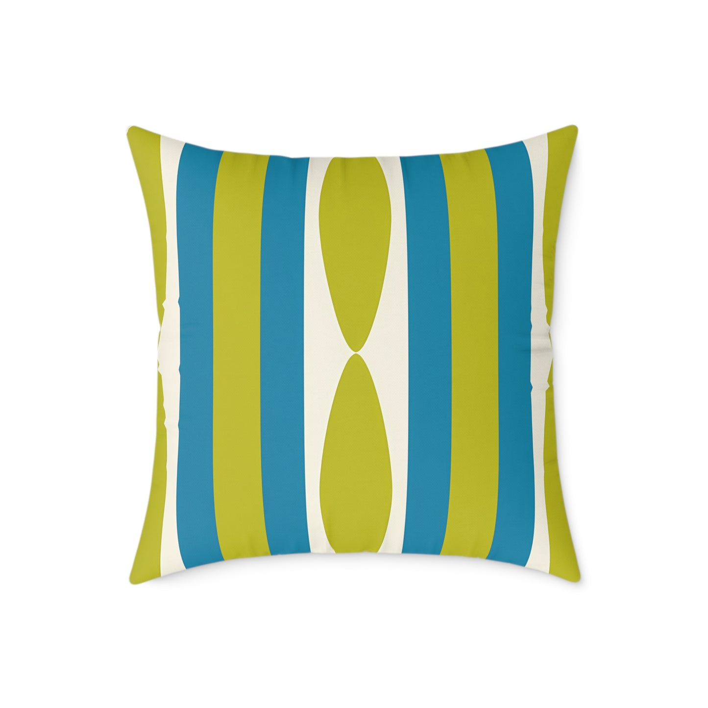 Mid Century Modern Stripe Pillow | Green and Cerulean Blue Geometric Retro Pattern