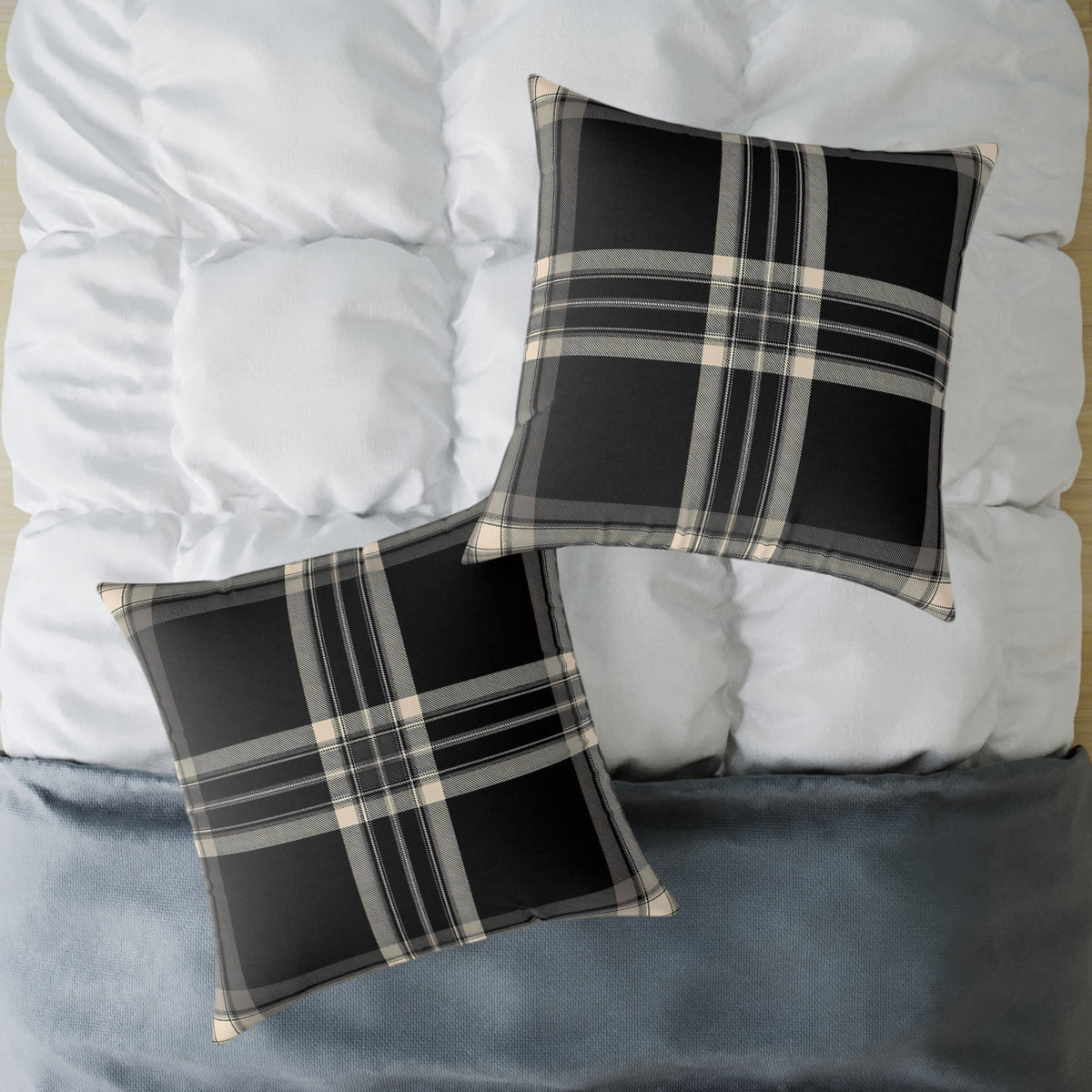 Black Gray Beige Plaid Square Poly Canvas Pillow | Buffalo Check Throw Pillow