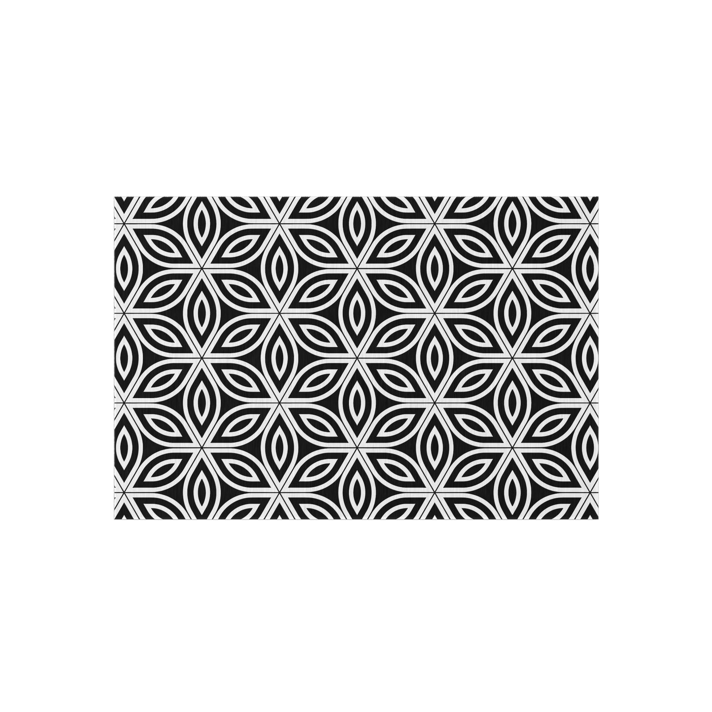 Geometric Floral Tile Outdoor/Indoor Rug | Black White Patterned Mat
