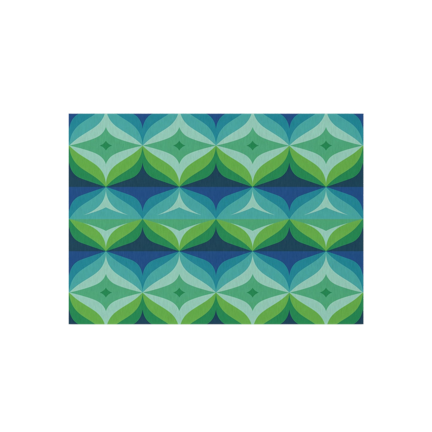 Geometric Leaf Pattern Outdoor/Indoor Rug | Blue Green Patio Mat