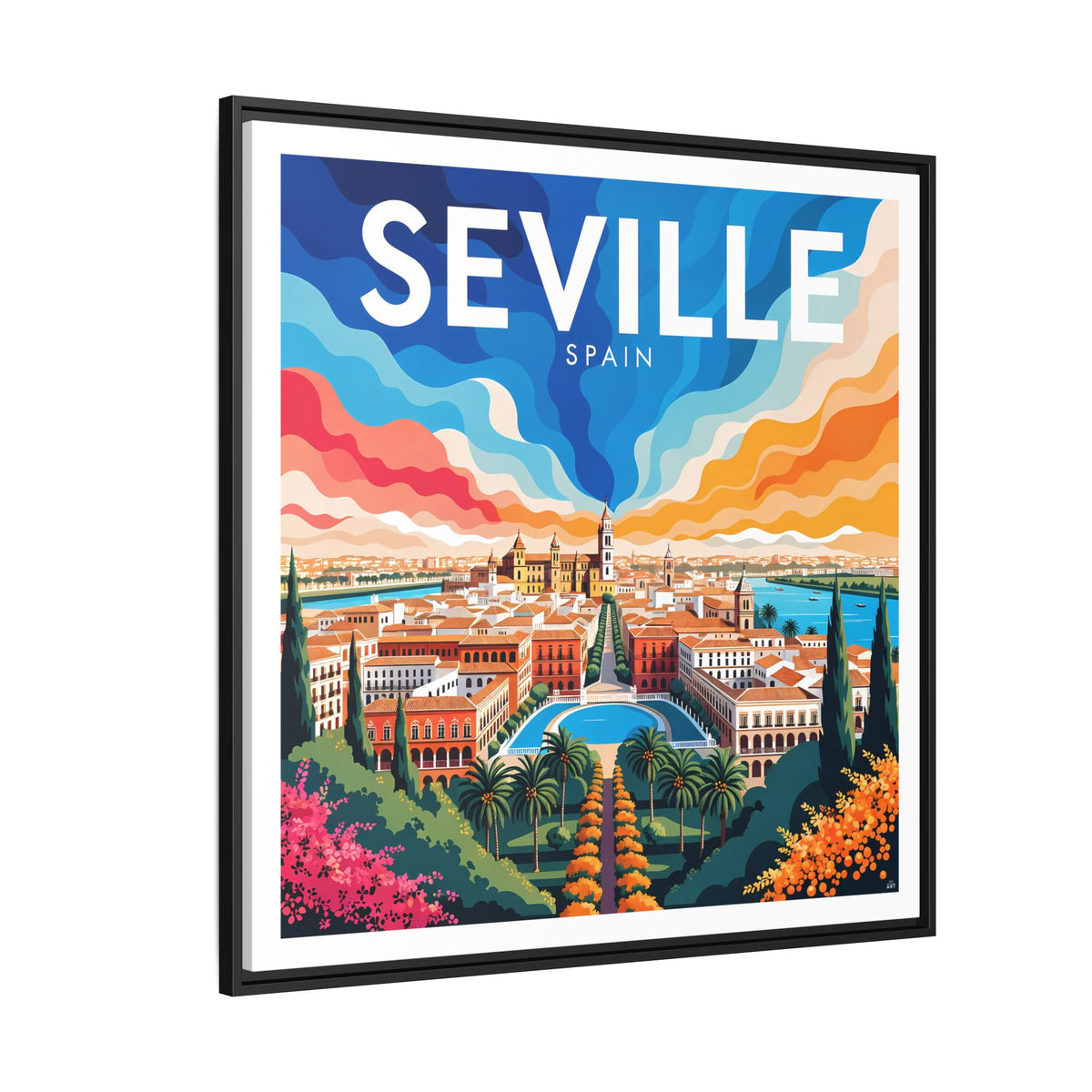 Seville Spain Vintage Travel Framed Canvas Wall Art