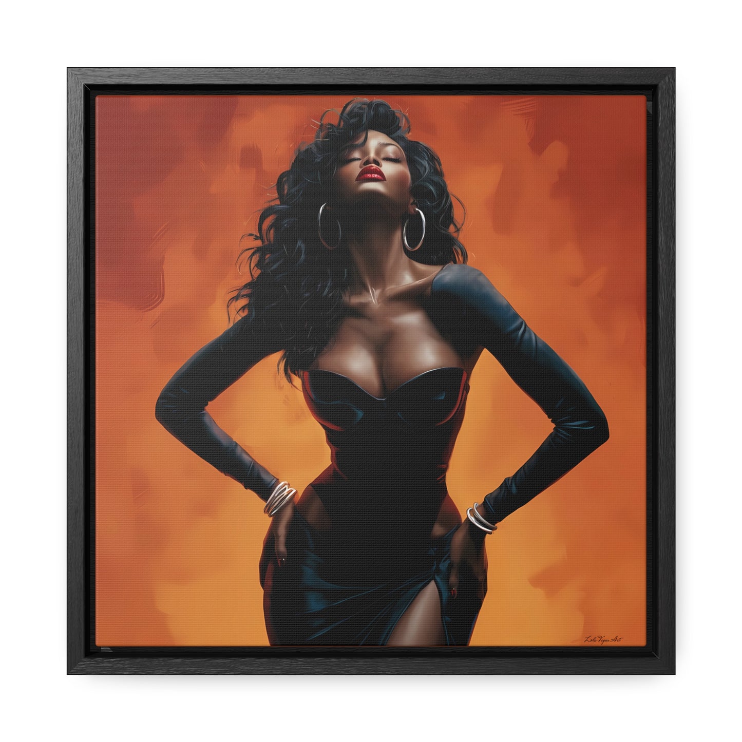 Sun Goddess Square Framed Canvas Wall Art, Orange, Black Girl Magic, African American Art Decor, Ethnic Home Decor, Sexy, Neo Soul, Feminine