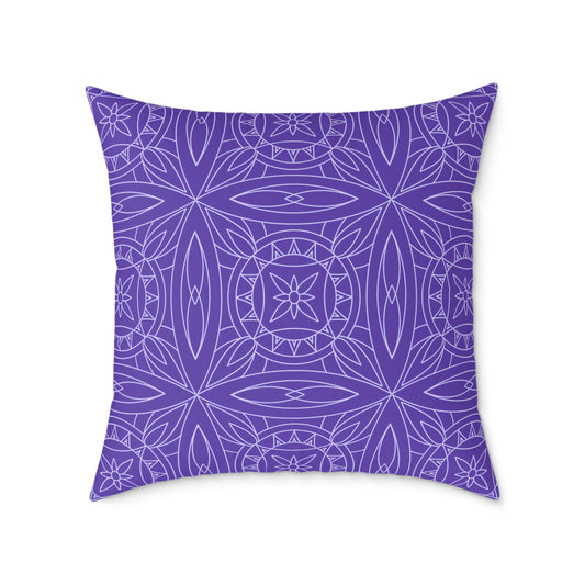 Geometric Kaleidoscope Pattern Square Pillow | Purple White Tile Decorative Pillow