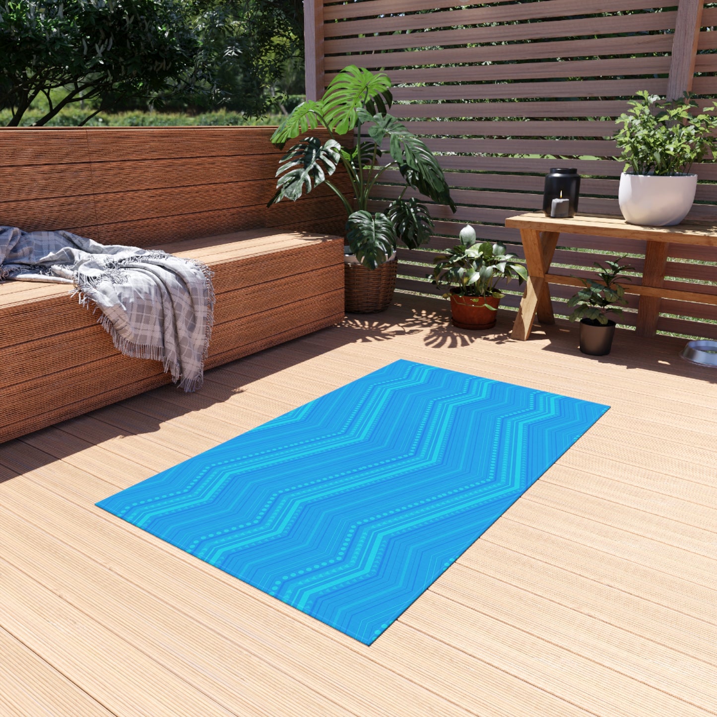 Blue Chevron Pattern Outdoor/Indoor Rug | Weatherproof Patio Mat