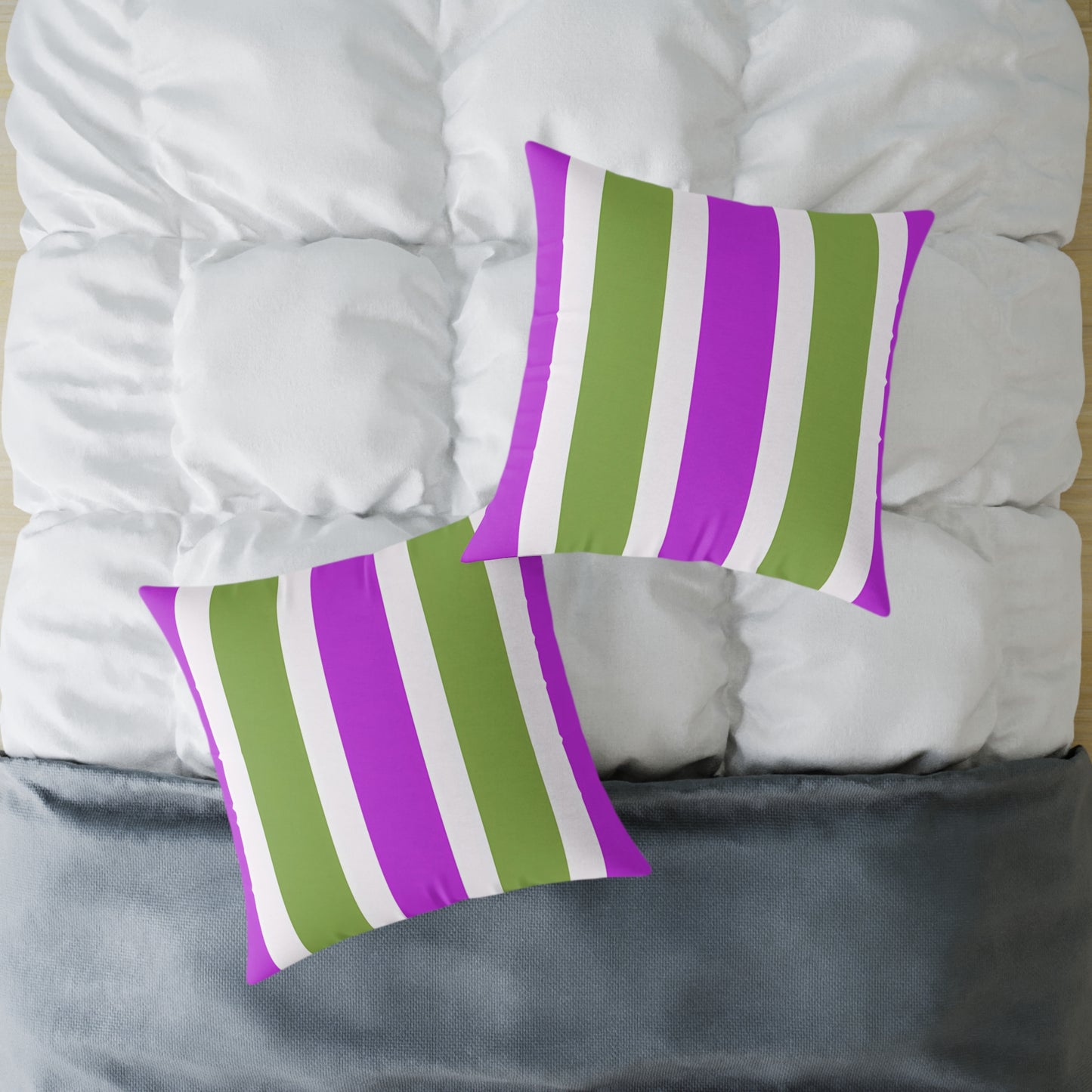 Magenta White and Green Vertical Stripe Pillow | Square Poly Canvas Pillow