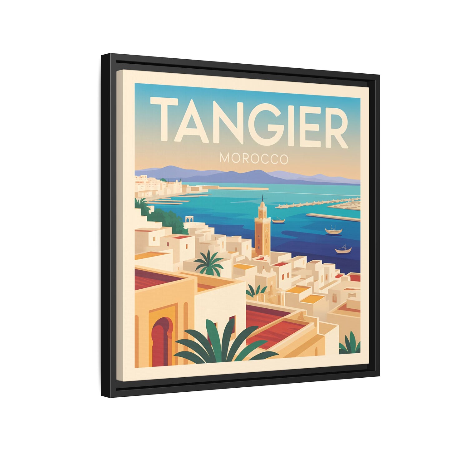 Tangier Morocco Travel Framed Wall Art Matte Canvas | Vintage Style Coastal Wall Art