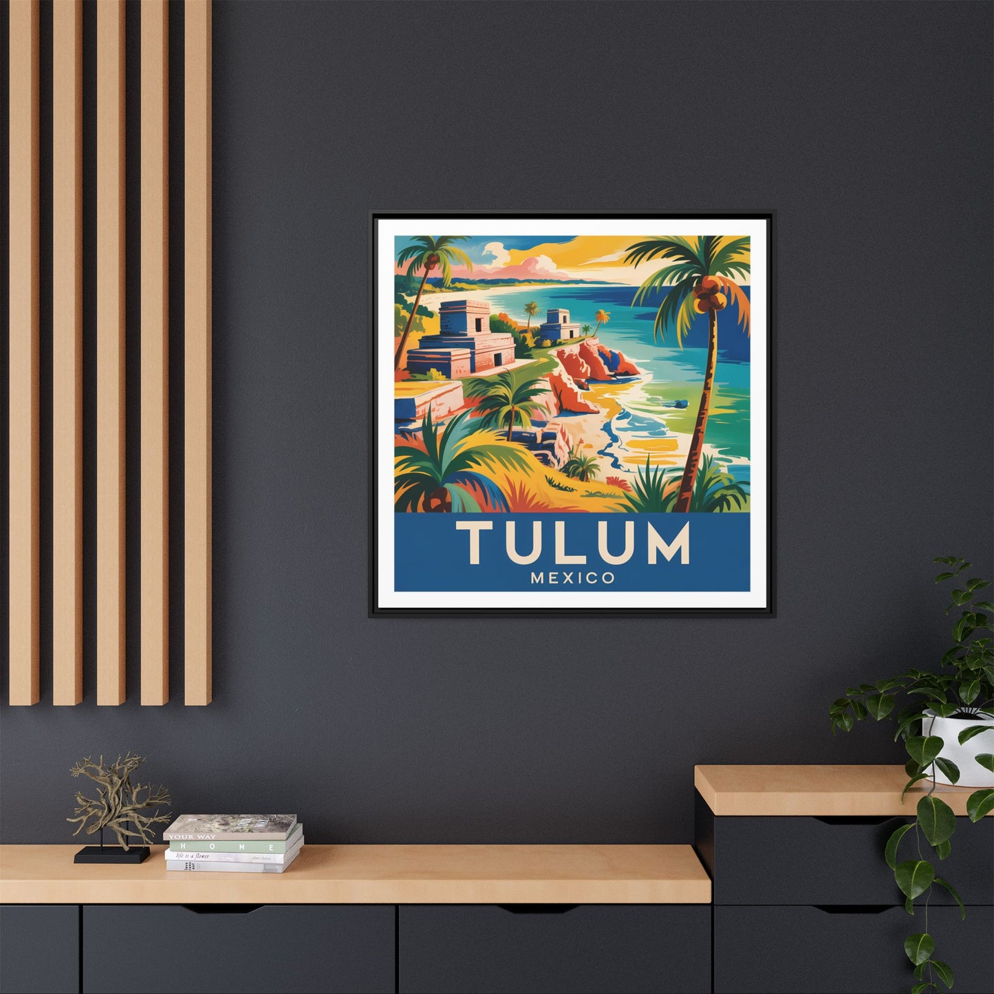 Tulum Mexico Vintage Look Framed Travel Canvas Wall Art