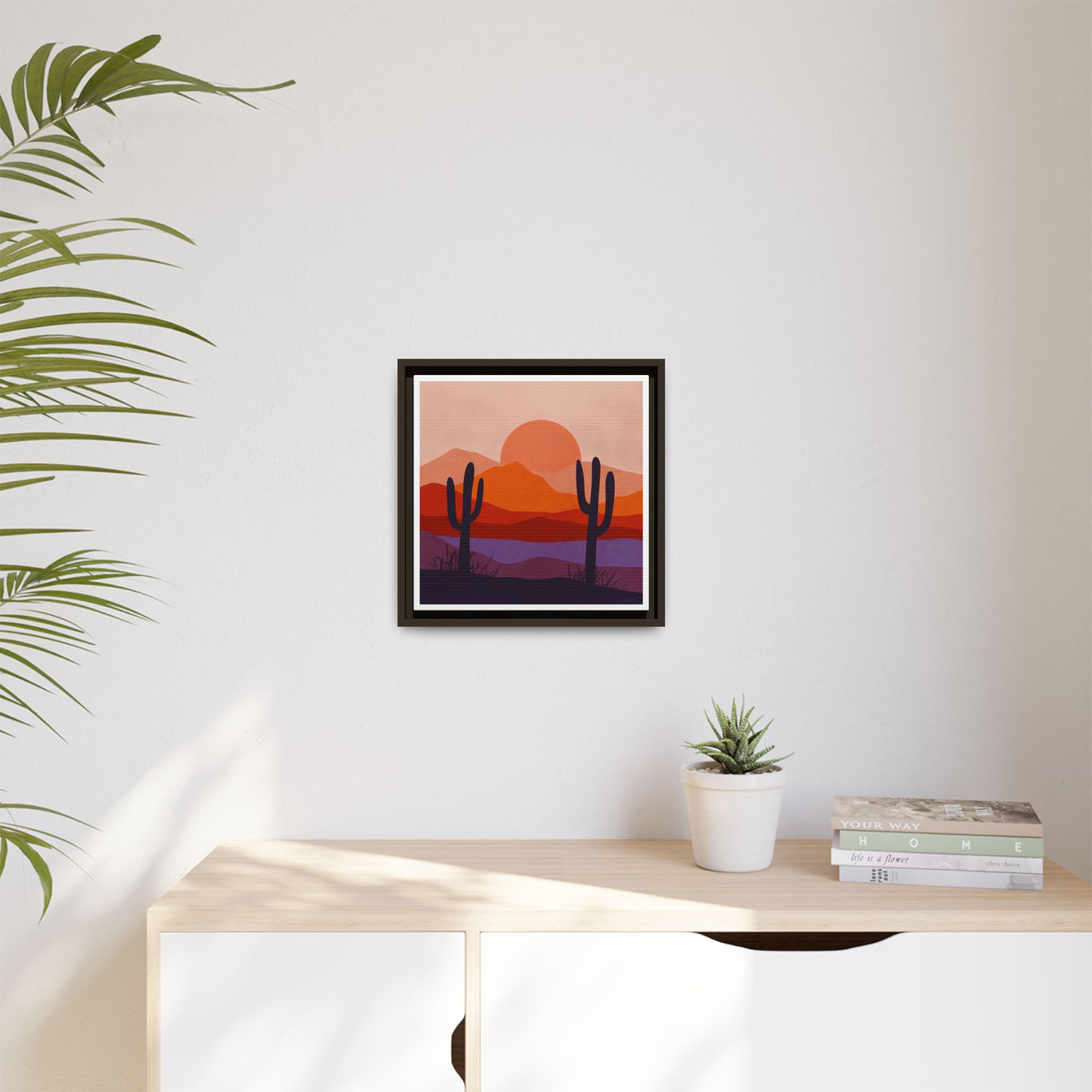Desert Sunset Framed Canvas Art, Boho Home Decor, Nature Wall Art, Cactus Print, Warm Colorful Wall Decor, Housewarming Gift - LOLA VEGAS ART