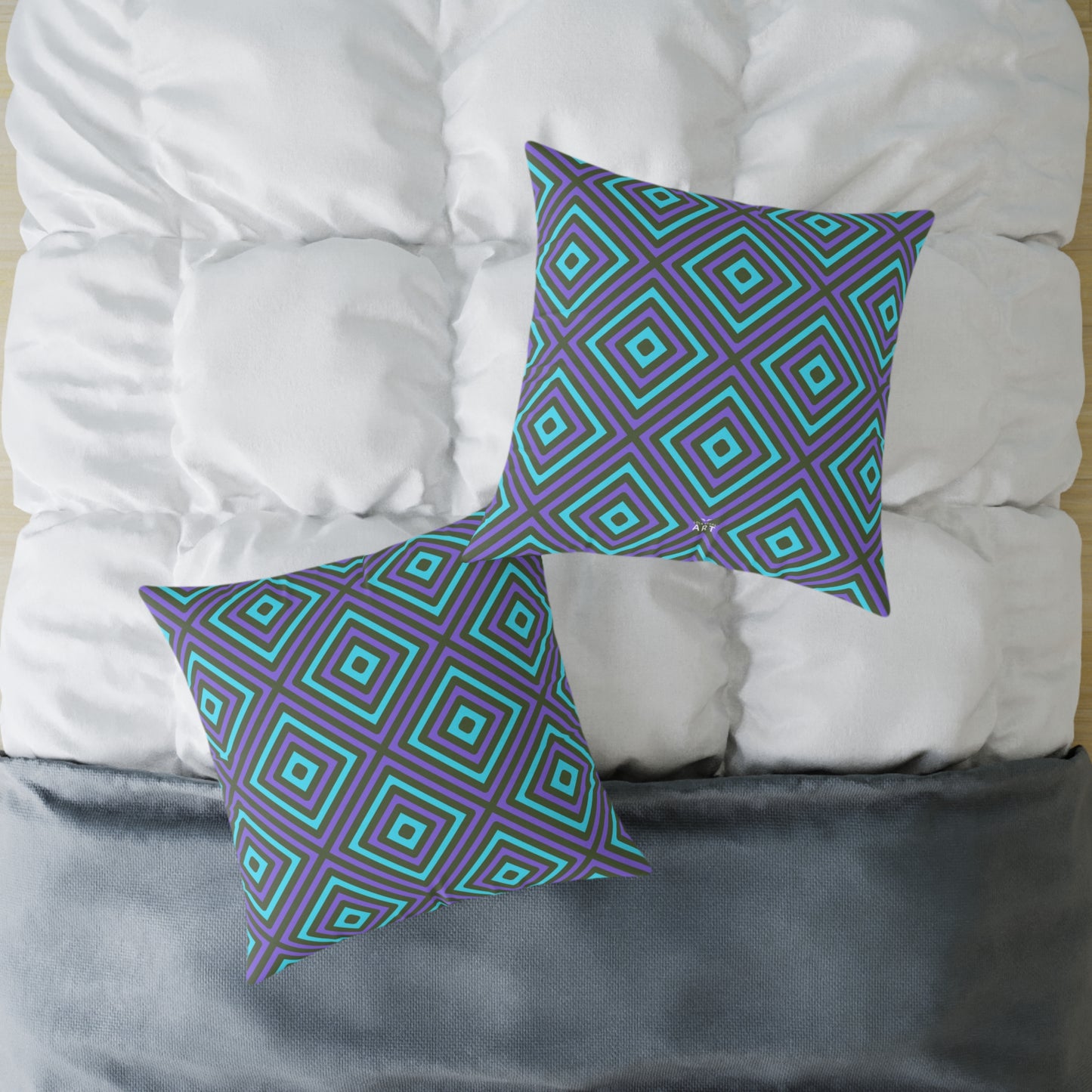 Teal & Purple Geometric Diamond Pattern Square Pillow | Modern Throw Pillow, Cozy Living Room, Stylish Bedroom Accent, Unique Gift Ideas