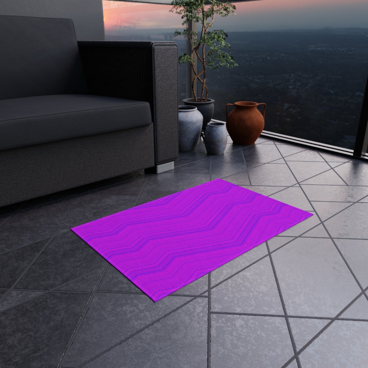 Pink and Purple Chevron Zigzag Pattern Outdoor/Indoor Rug | Chevron Patio Mat