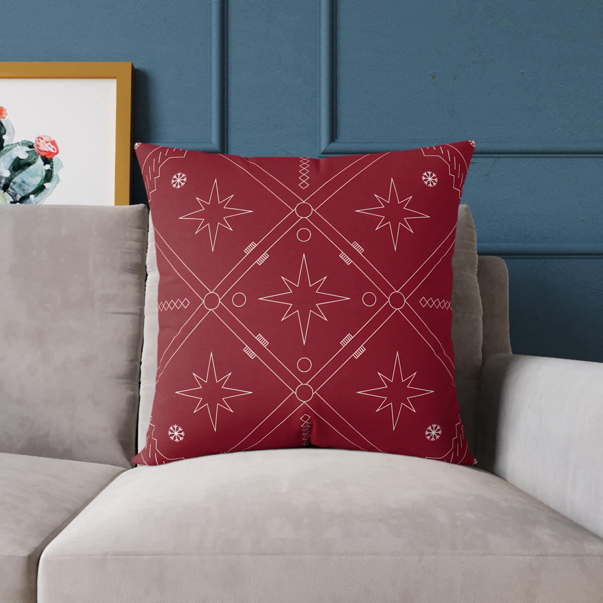 Starburst Geometric Pattern Pillow | Square Poly Canvas Christmas Holiday Pillow