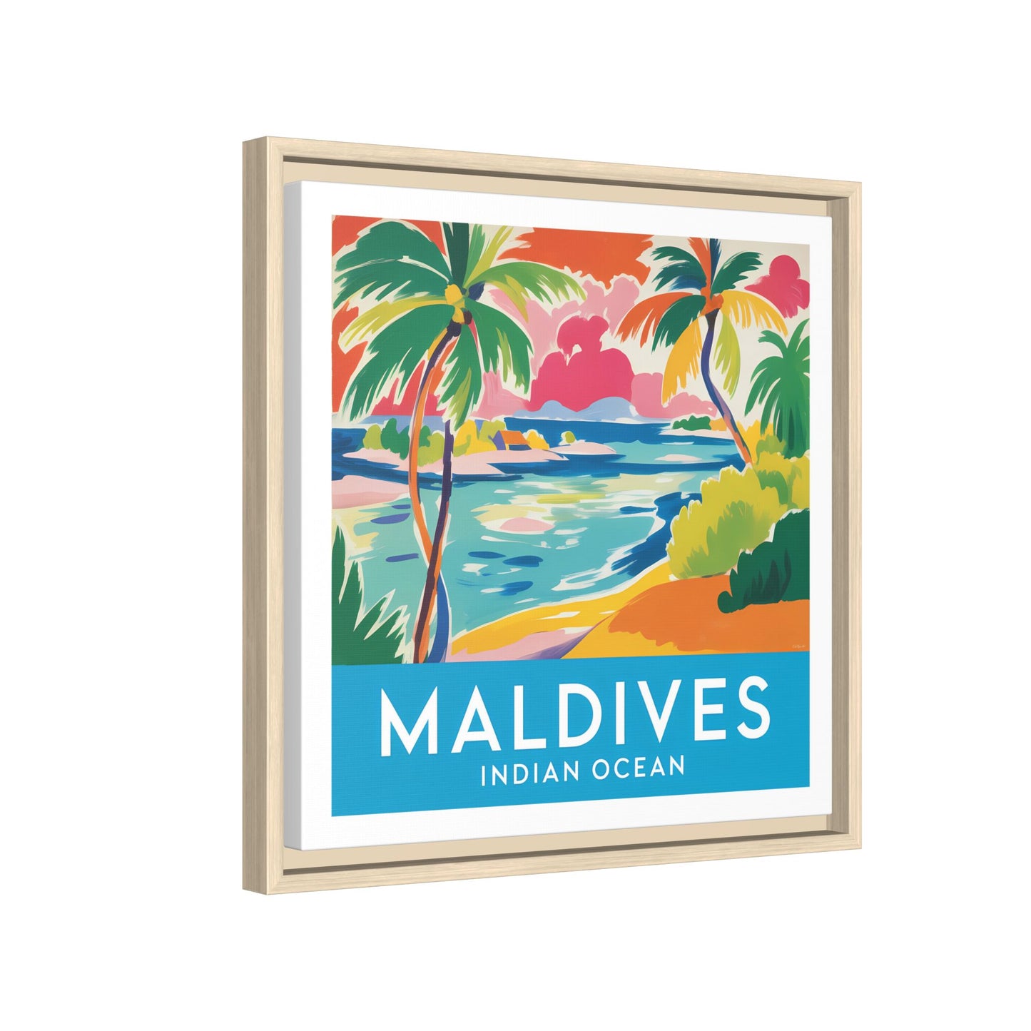Maldives Beach Art Matte Canvas Framed | Tropical Island Wall Art