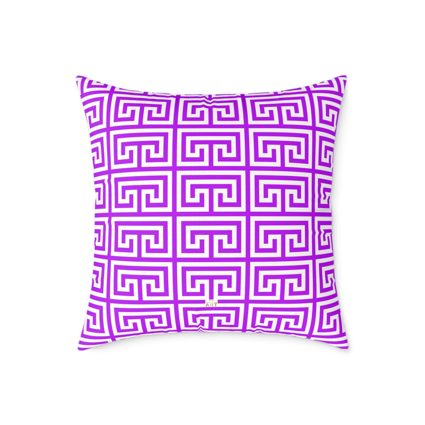 Geometric Purple White Greek Key Pattern Pillow | Square Poly Canvas Pillow