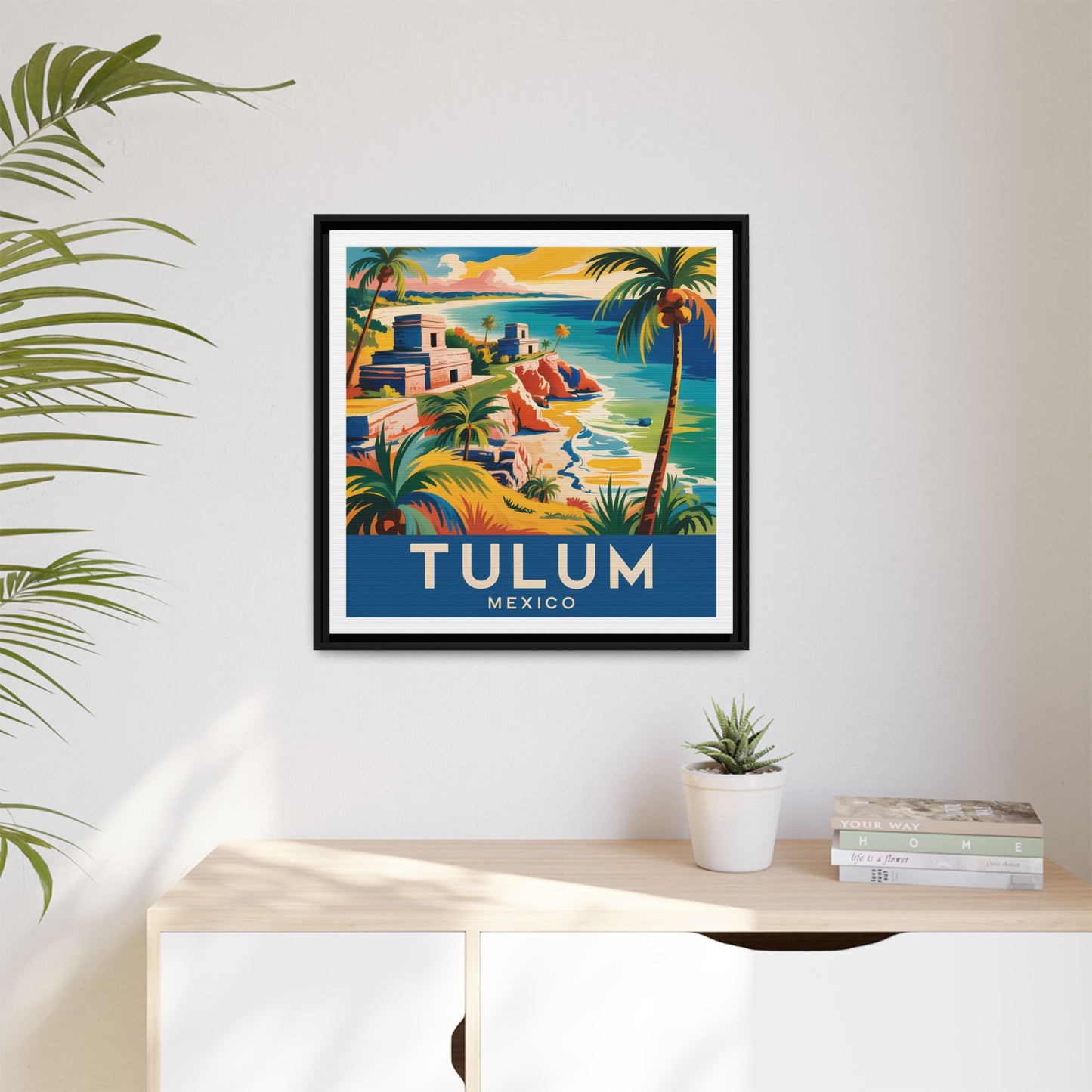 Tulum Mexico Vintage Look Framed Travel Canvas Wall Art