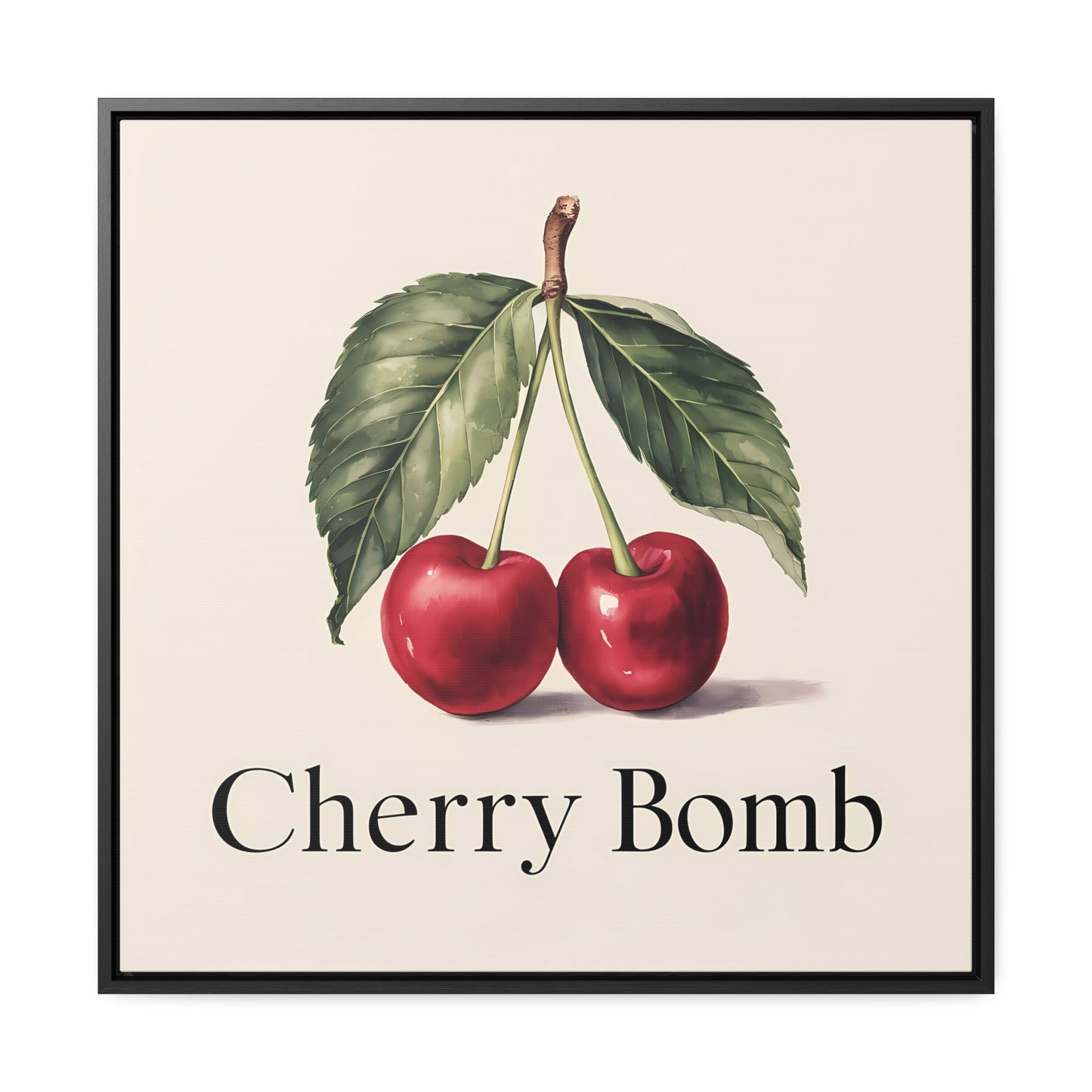 Square Frame Wall Art, Cherry Bomb Cherries Gallery Canvas Wrap, Cute Quirky Home Decor, Kitchen Decor, Fruit Lover Gift, Square Wall