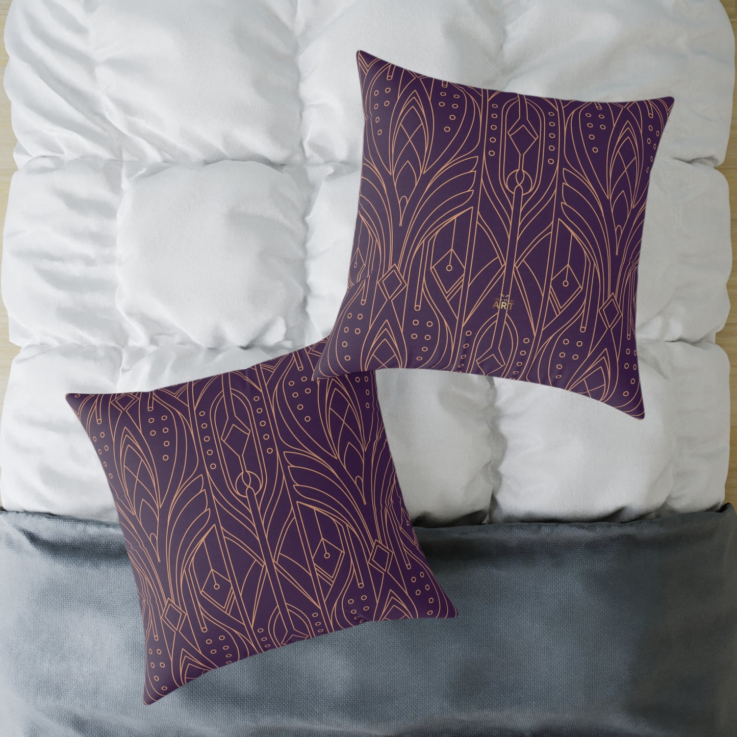 Art Deco Geometric Pattern Square Pillow | Purple Copper