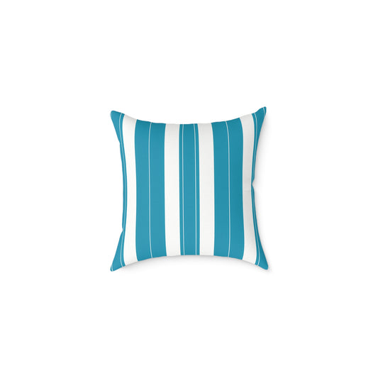 Teal and White Vertical Stripe Square Pillow | Poly Canvas Throw Pillow