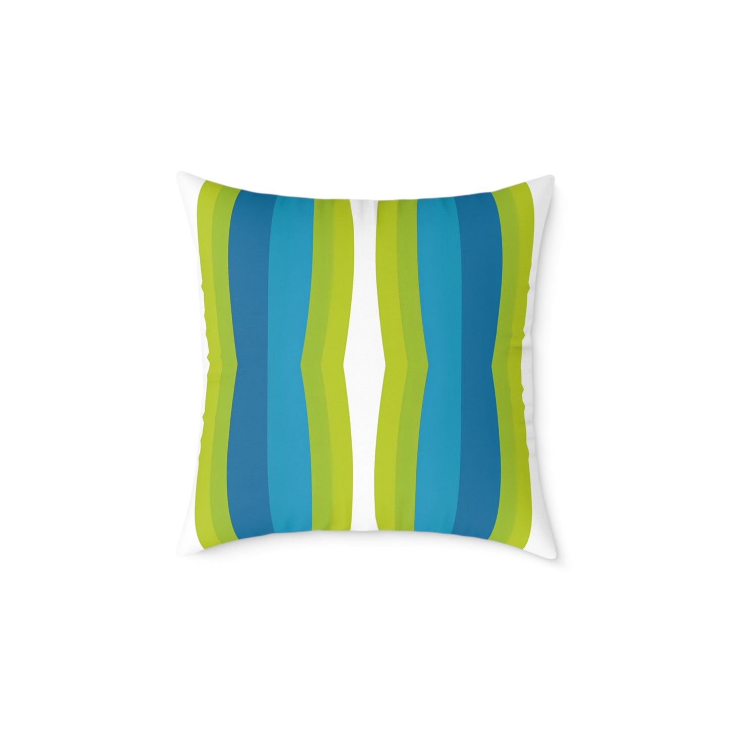 Blue Green Striped Wave Square Poly Canvas Pillow | Modern Geometric Throw Pillow