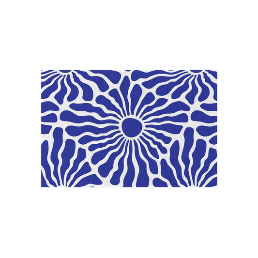 Blue White Radiant Floral Outdoor/Indoor Rug | Patio Mat, Water-Resistant Poolside