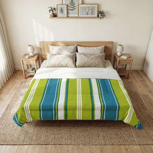 Blue Green Stripe Comforter | Cotton Comforter, Reversible Bedspread