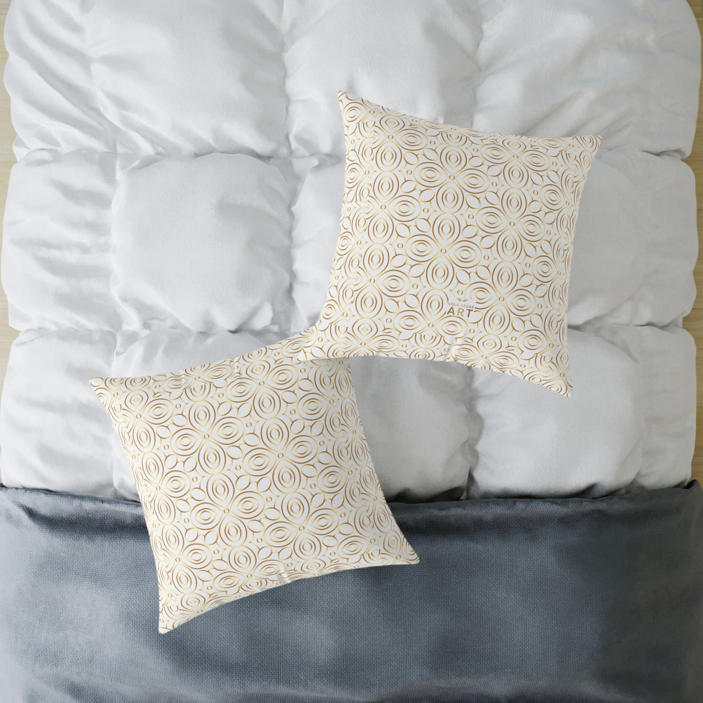 Neutral Floral Medallion Square Poly Canvas Pillow | Beige Boho Pattern