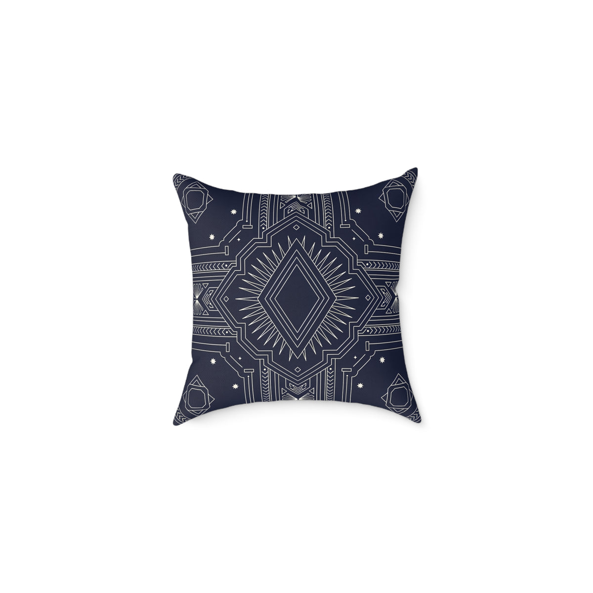 Navy Geometric Art Deco Mandala Square Pillow | Boho Decorative Throw Cushion