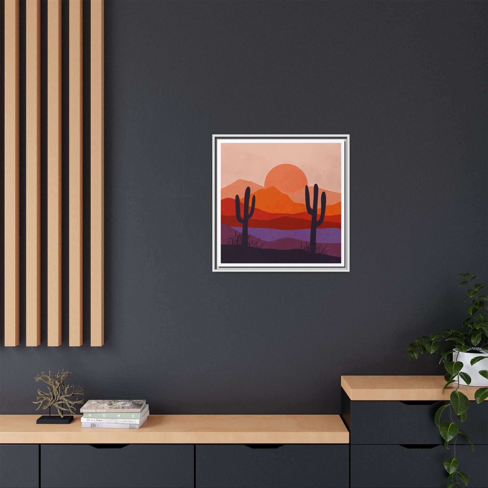Desert Sunset Framed Canvas Art, Boho Home Decor, Nature Wall Art, Cactus Print, Warm Colorful Wall Decor, Housewarming Gift - LOLA VEGAS ART
