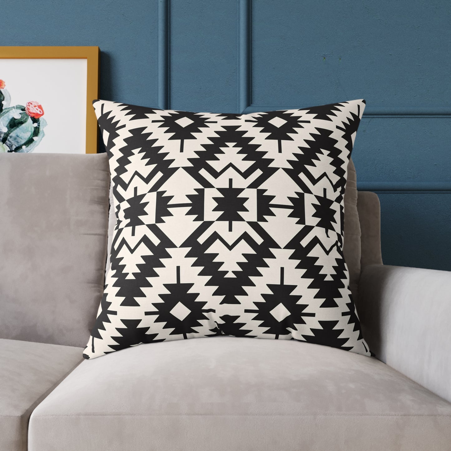 Black and White Aztec Geometric Square Pillow | Tribal Pattern Throw Pillow