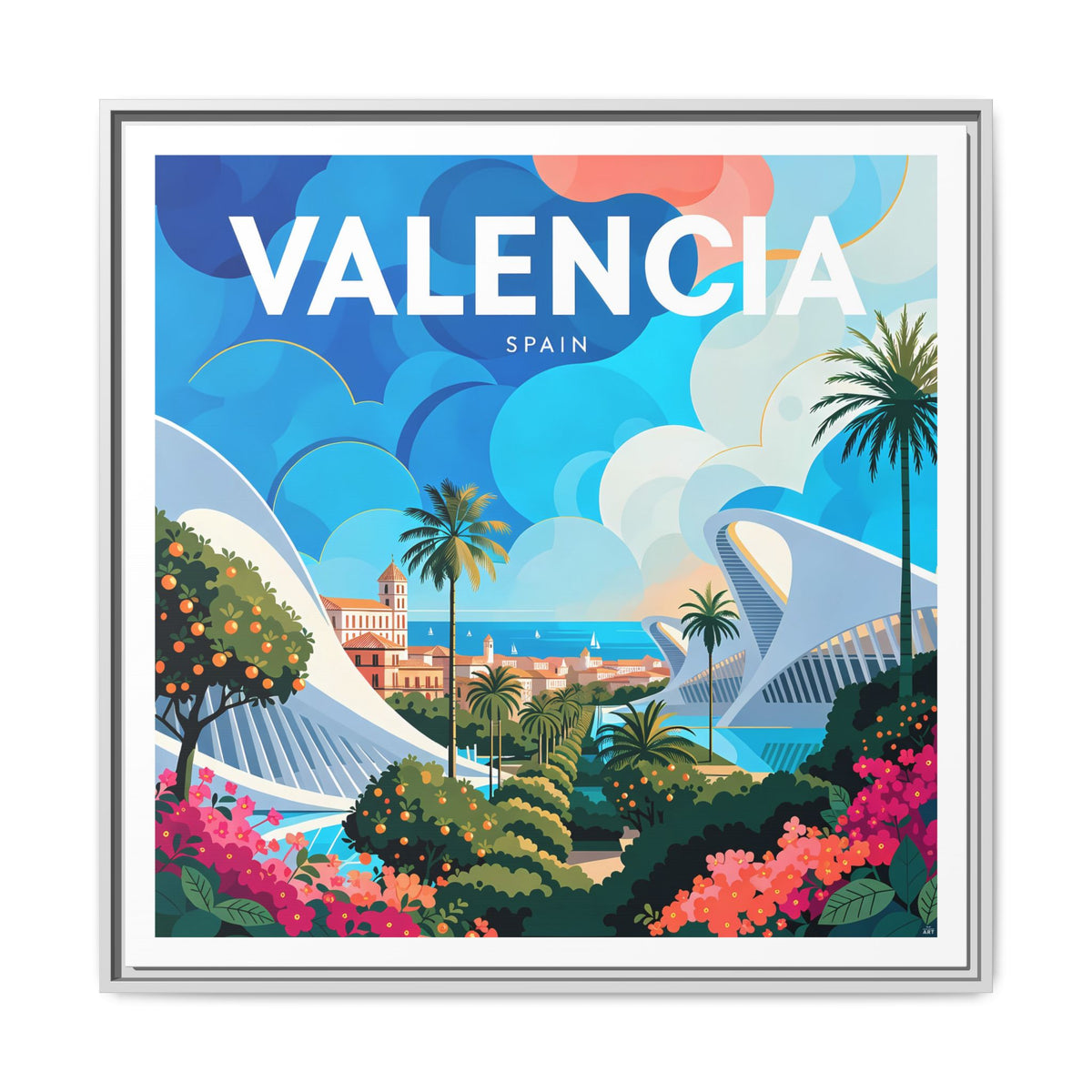 Valencia Spain travel Framed  Canvas Wall Art | colorful cityscape art