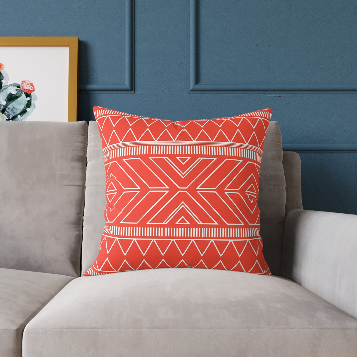Tribal Geo Pattern Square Pillow | Orange Aztec Throw Pillow