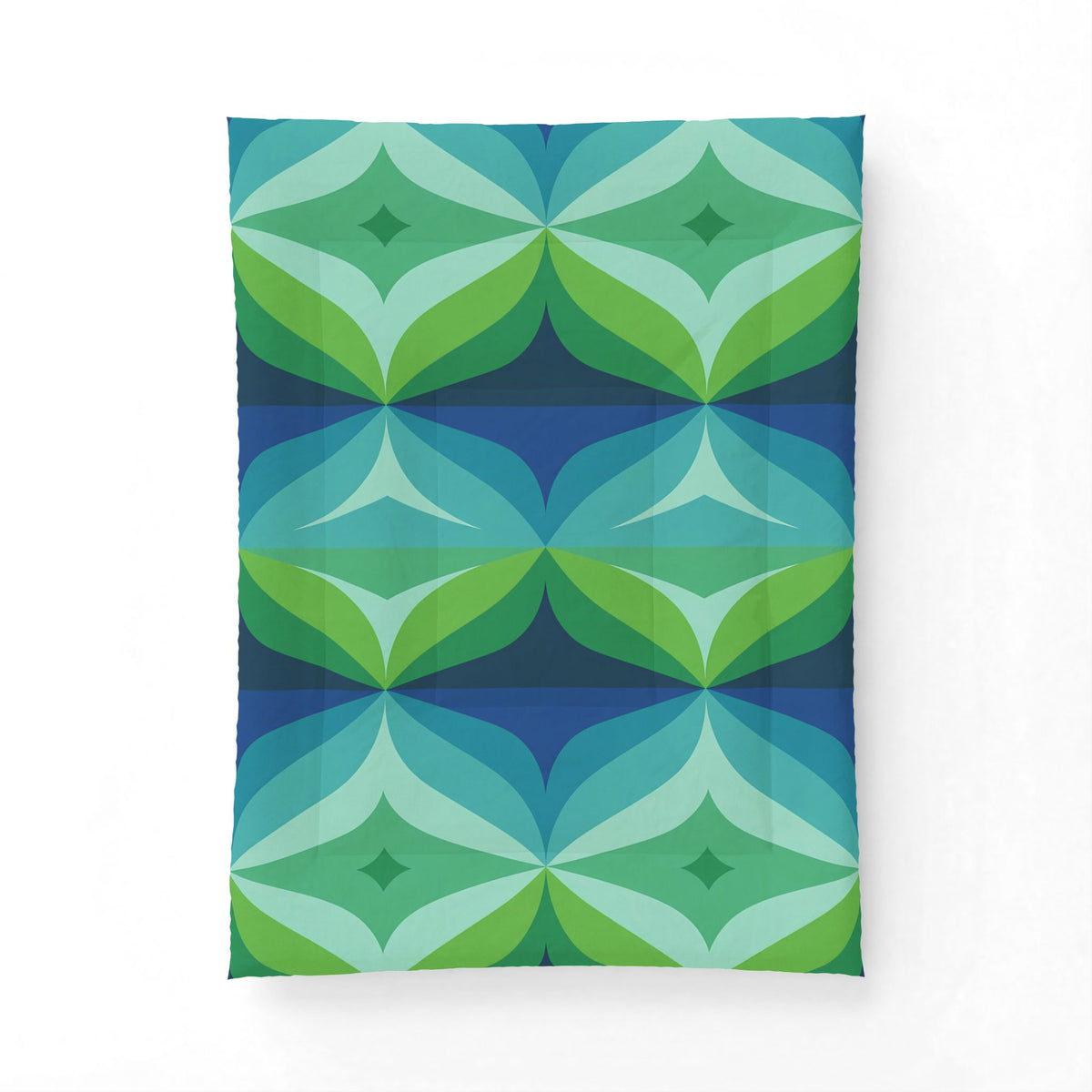 Geometric Green Blue Leaf Pattern Cotton Comforter | Mid Century Modern Bedding