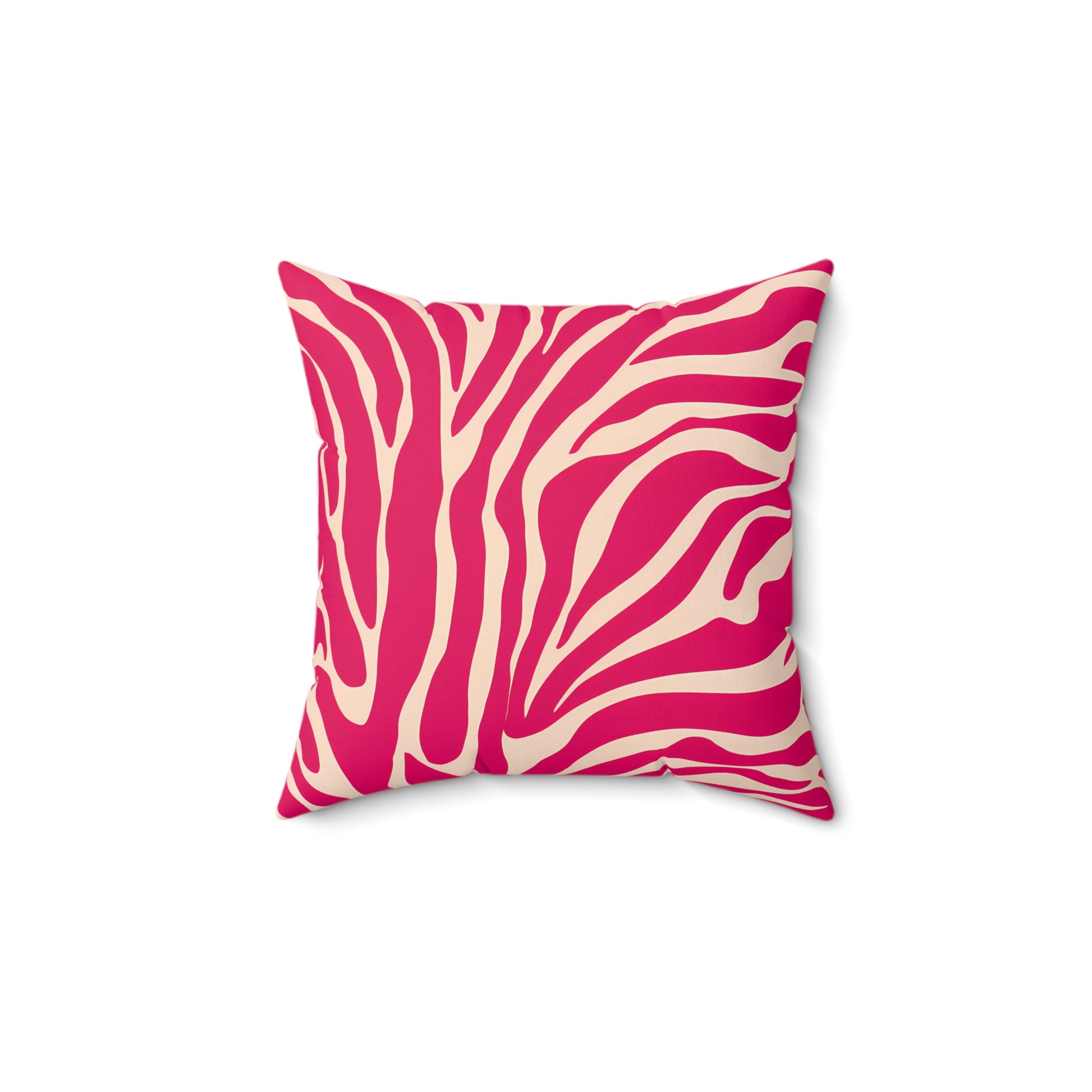 Zebra Print Square Pillow, Red Pink Luxury Home Decor Cushion, Animal Print Glamorous Throw Pillow, Off-White Decorative Pillow, Spun - LOLA VEGAS ART