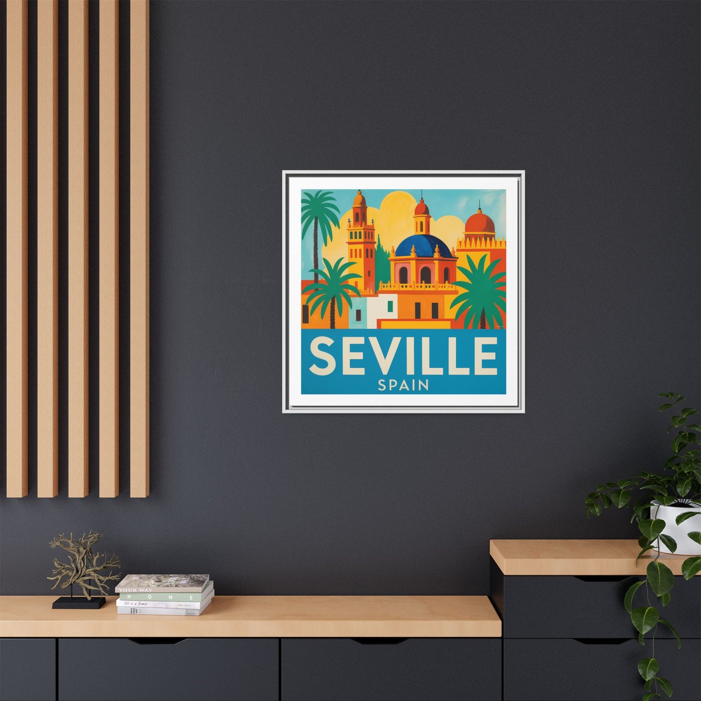 Seville Spain Vintage Travel Look Matte Canvas Wall Art Framed