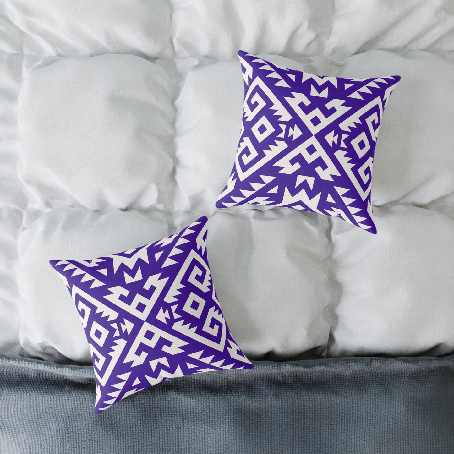 Geometric Boho Aztec Pattern Square Pillow | Purple White Tribal Throw Pillow