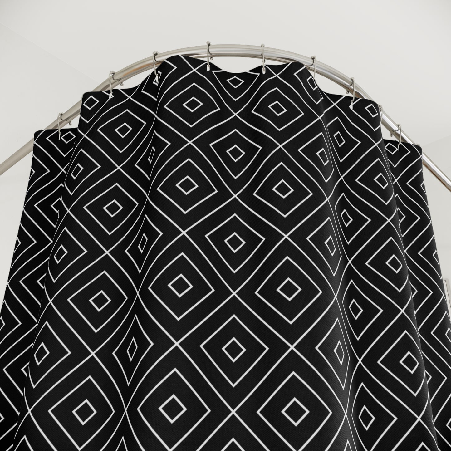 Geometric Diamond Pattern Shower Curtain | Black White Modern Bath