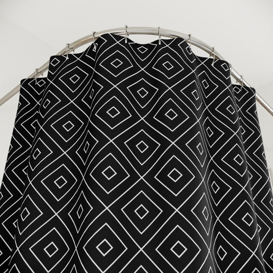 Geometric Diamond Pattern Shower Curtain | Black White Modern Bath