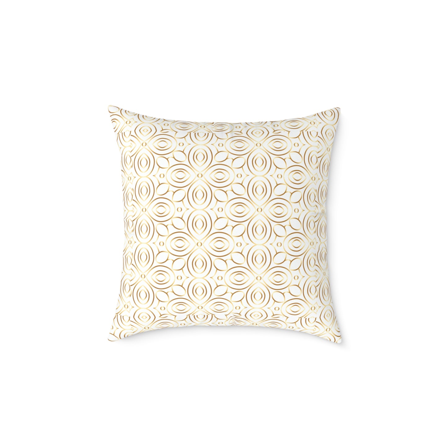Neutral Floral Medallion Square Poly Canvas Pillow | Beige Boho Pattern