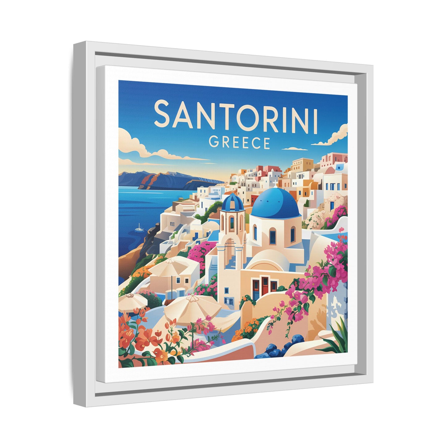 Santorini Greece Travel Art Matte Canvas Framed Wall Art