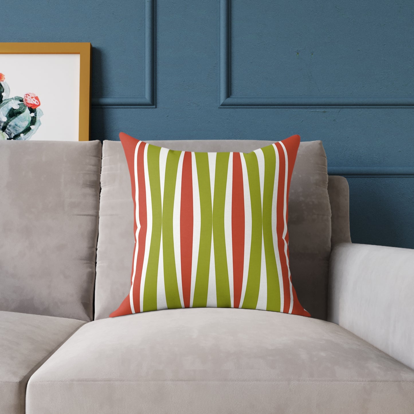 Orange Green Mid-Century Wavy Stripe Pillow | Square Throw Pillow