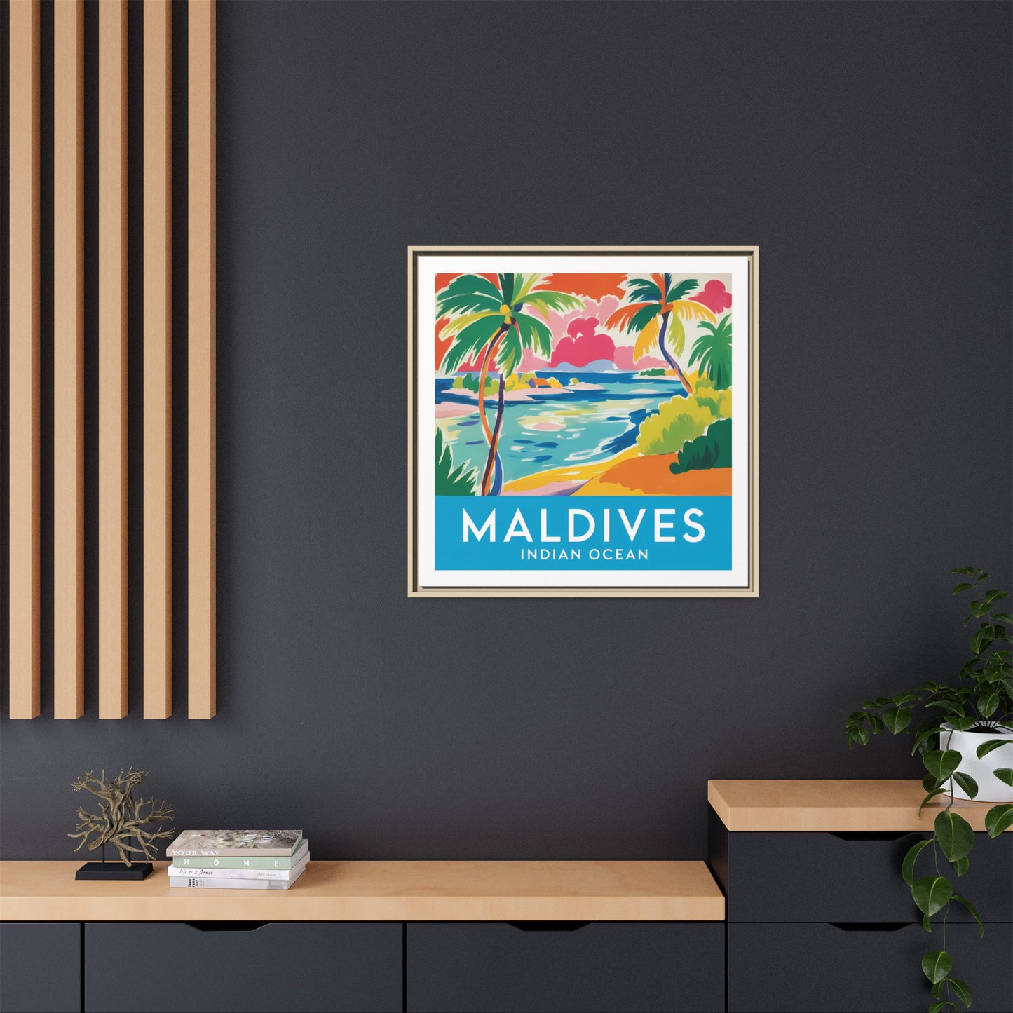 Maldives Beach Art Matte Canvas Framed | Tropical Island Wall Art