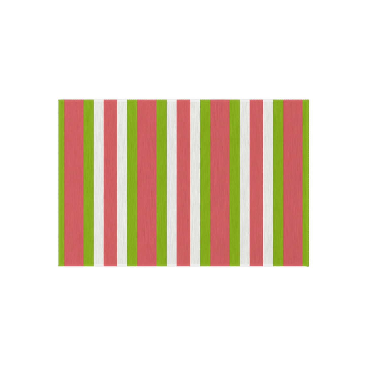 Striped Medium Pink Green White Outdoor/Indoor Rug | Patio Deck Mat