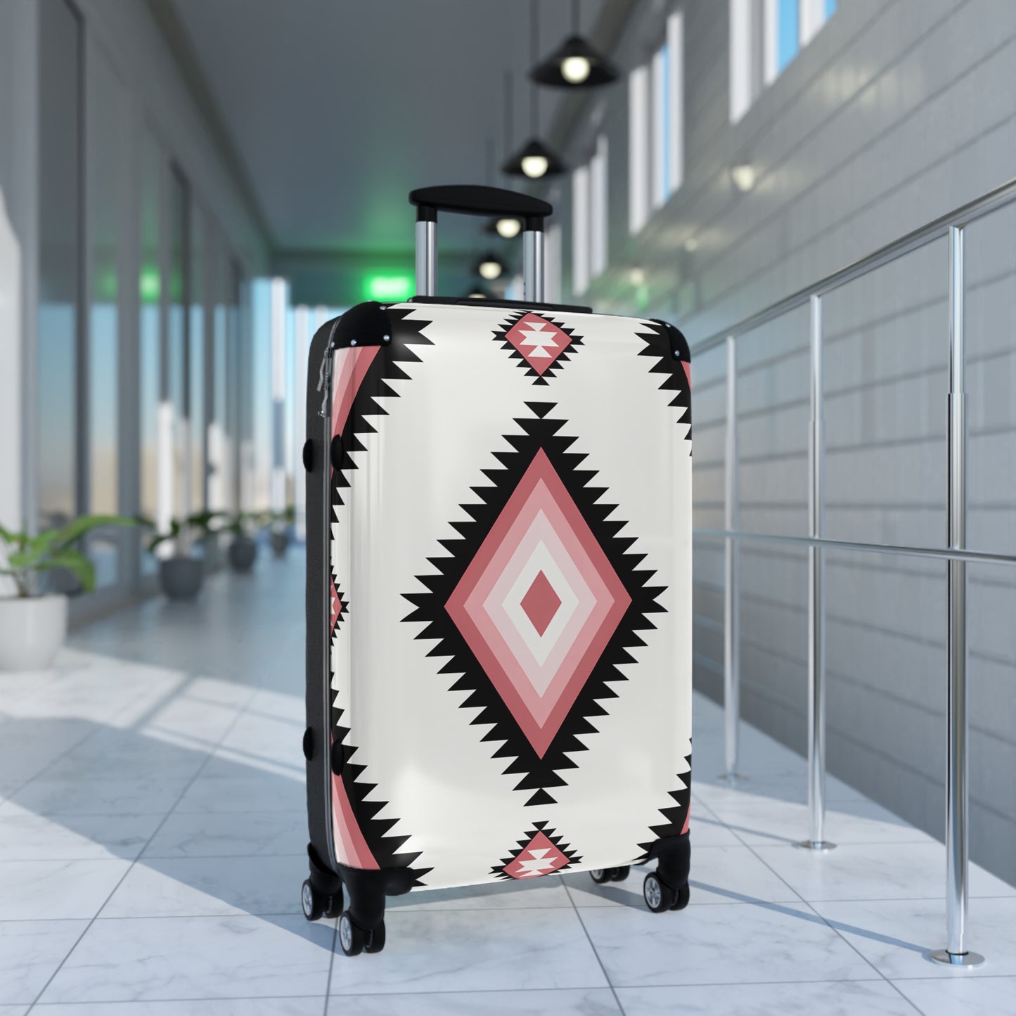 Southwestern Diamond Pattern Suitcase | Pink Aztec Luggage
