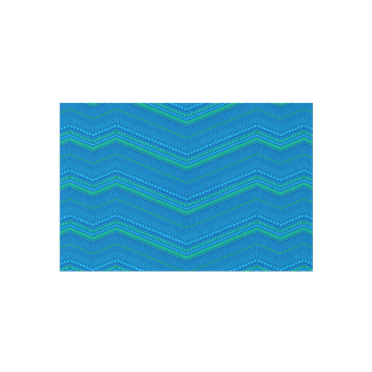 Blue Green Chevron Pattern Outdoor/Indoor Rug | Striped Zigzag Patio Mat